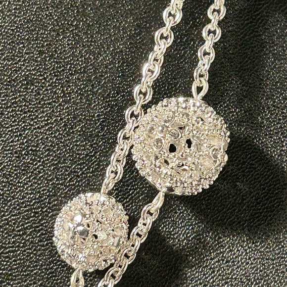 Charter Club 44” Pavé Filigree Ball Double Up Bright Silver Tone Rhinestones - Picture 7 of 9